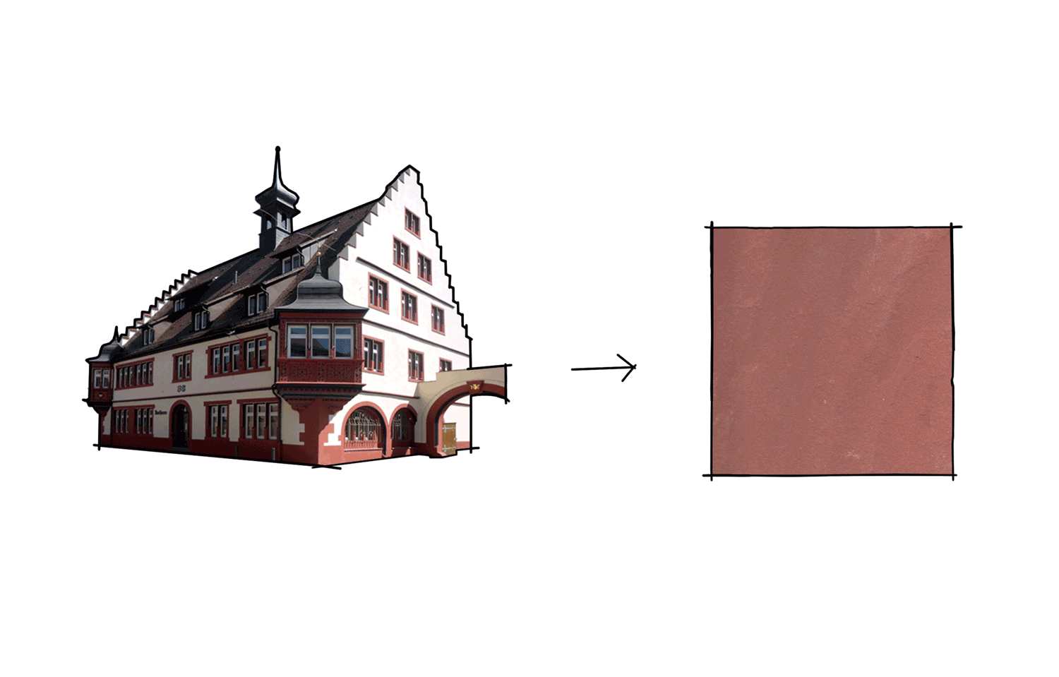 Materialkonzept:  Rot wie der Sandstein des Rathaus